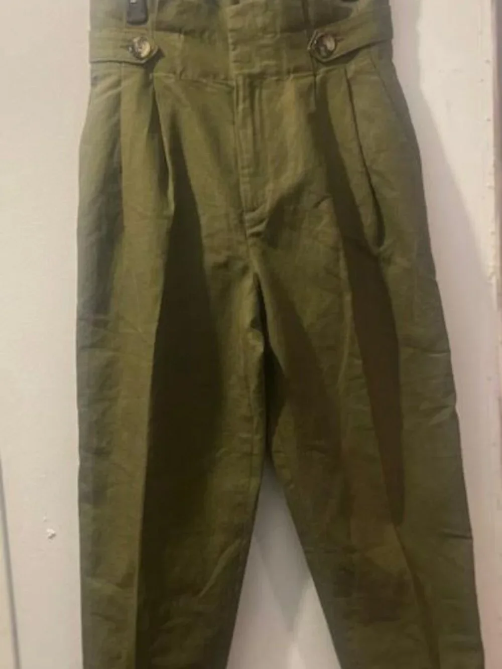 Zara Woman Olive Linen Blend High Rise Pleated Trousers Size M